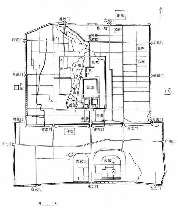 19 1322 京师九门指明,清北京内城的9座城门,北面的德胜门,安定门;东