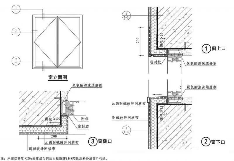 粘贴保温板外保温窗口节点构造▼