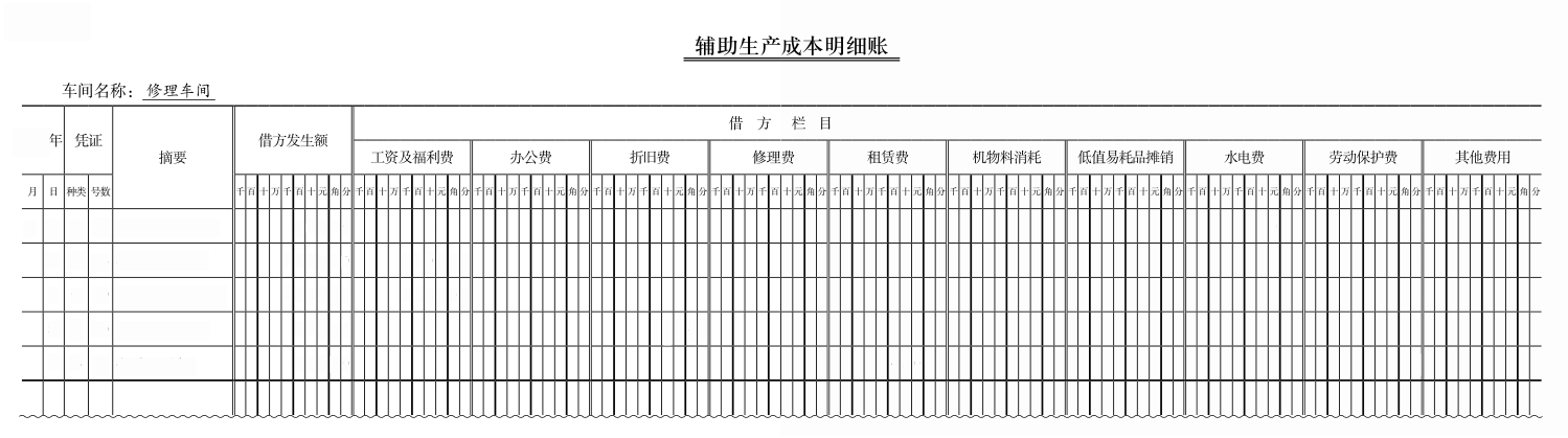  font color=red>輔助生產 /font>成本明細賬