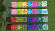 各颜色带釉陶瓦 2×2 组合而成的图案。